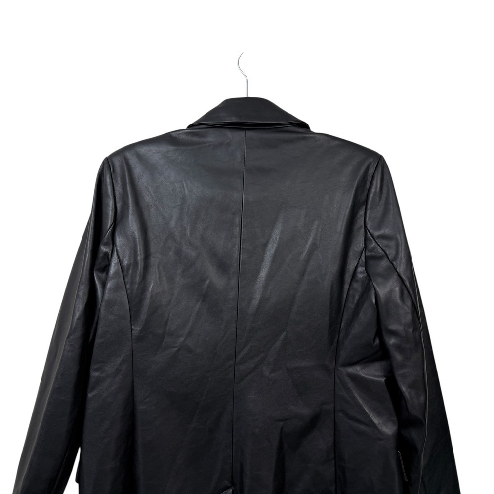 Nine West Women's Black Faux Leather Blazer Jacket Size M Mid-Length Button - Picture 6 of 6